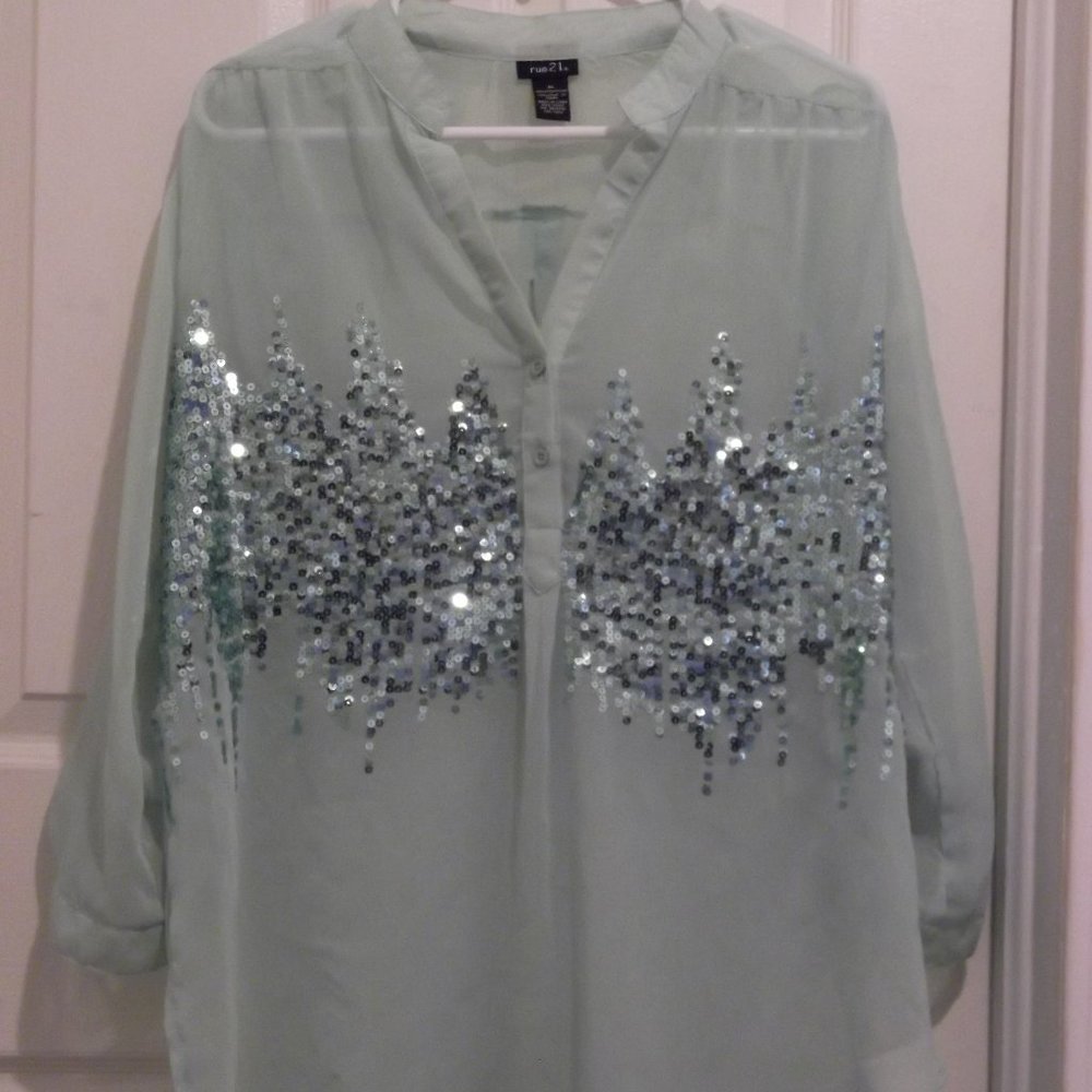 Rue 21 Blue Sheer Blouse Top